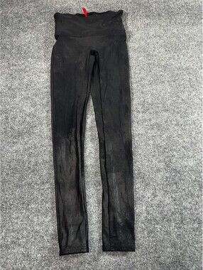 Spanx Womens Leggings Medium Black Faux Leather High Waist Yoga Running Gym Wear